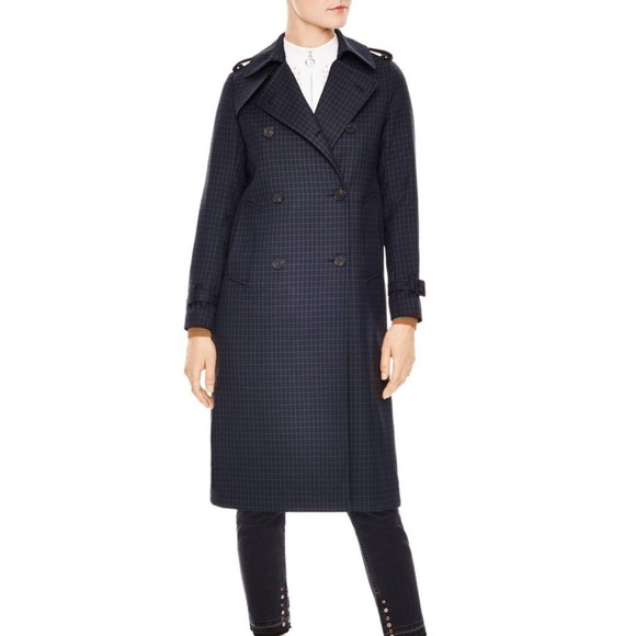 Sandro Blue Rosale Windowpane Check Woven Coat Sz 6 - Picture 2 of 16